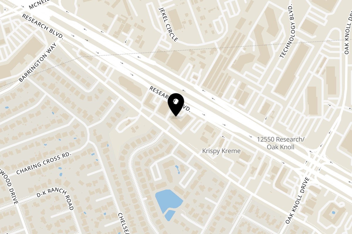 Map showing the location of Fusion Tadka on 12636 Research Blvd B101 in Austin